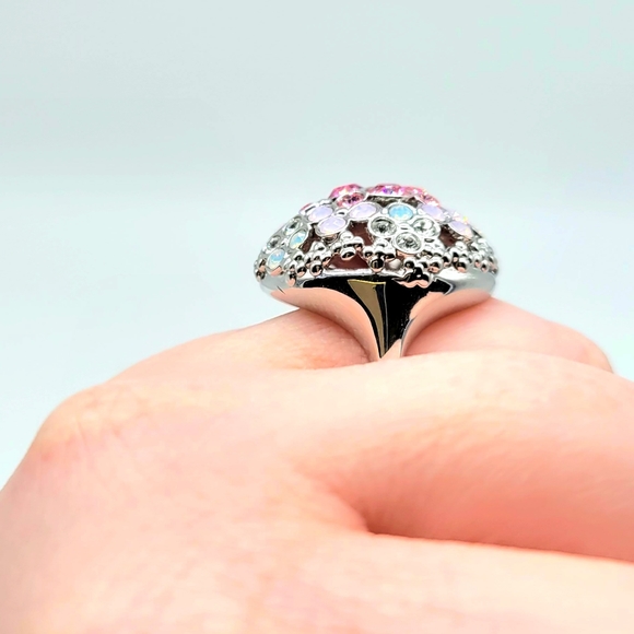 Swarovski Pink and Diamond Crystal Bubble Dome Statement Ring, NWT and BLUE BOX - Picture 5 of 10